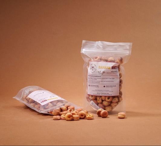 Donut Shaped Dog Treats on a brown background 